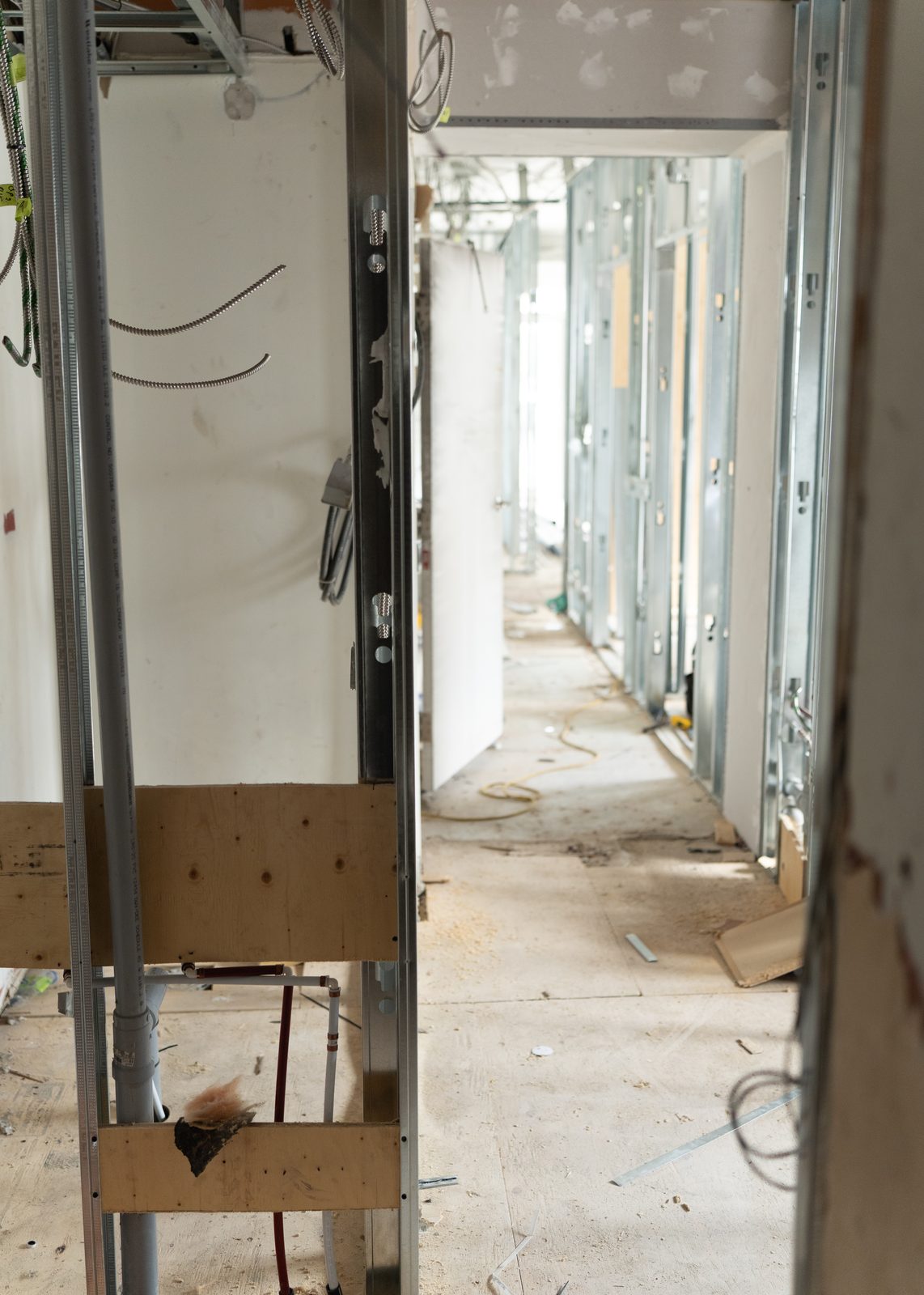 Hallway leading to future treatment rooms under construction